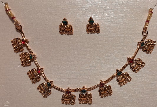 Antique gold-elephant necklace set