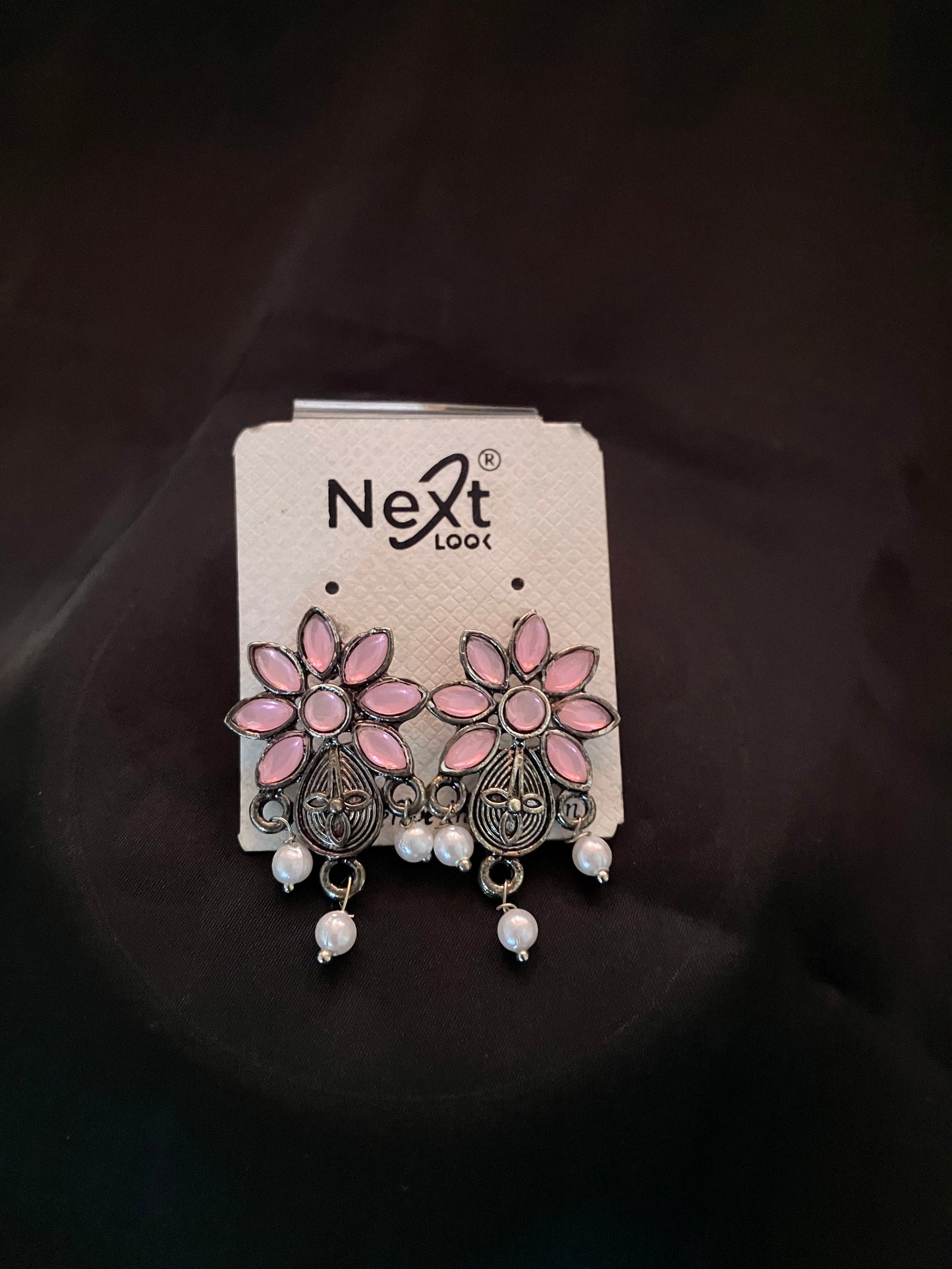 Pink stone oxidised earring